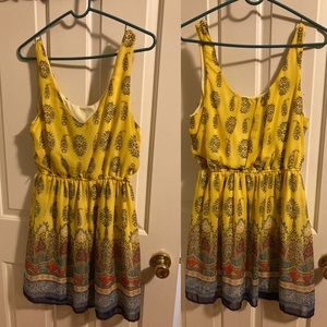 Love Reign yellow Indian pattern sleeveless sheer (w/built in liner)dress L jr